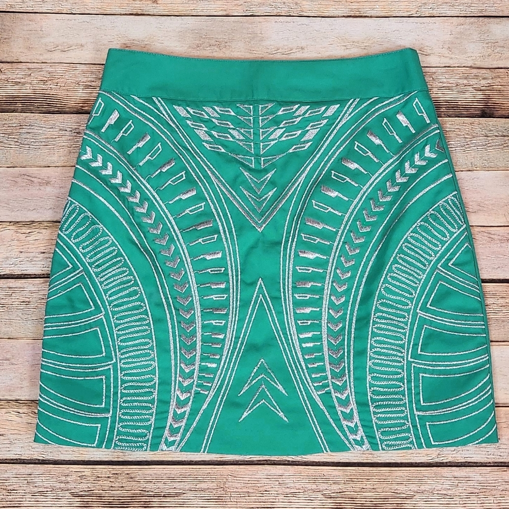 Jealous Tomato Green & Metallic Silver Embroidered Aztec Skirt - Picture 2 of 5